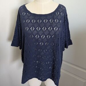 Old Navy Navy Blue Crochet Knit Scoop Neck Top